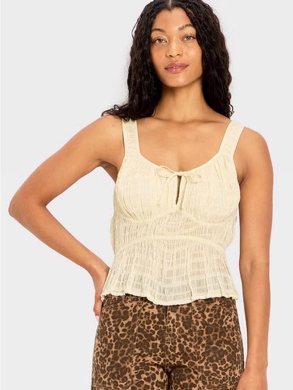 NWT Future Collective Cream Crinkle Peplum Tank Top | Size Medium - Picture 6 of 6